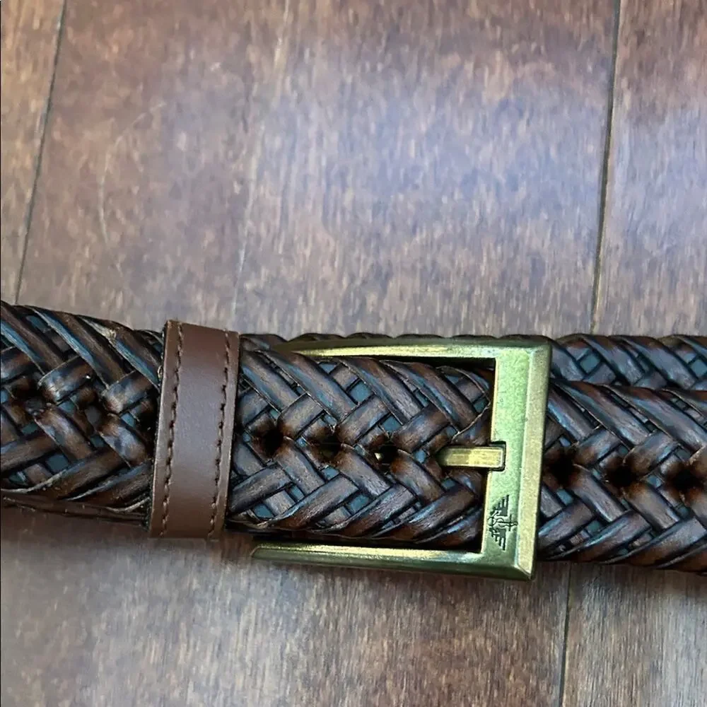 Dockers Braided Brown Belt with Brass Buckle, Adjustable Size L/XL